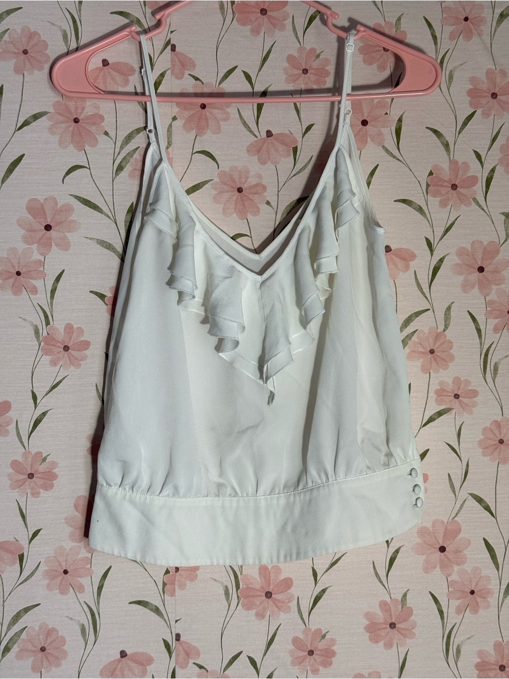 Arden B. White Ruffle V-Neck Spaghetti Strap Tank Top - Women